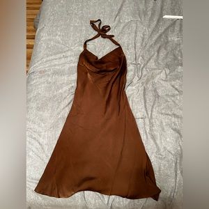 Brown Cowl Neck Dress